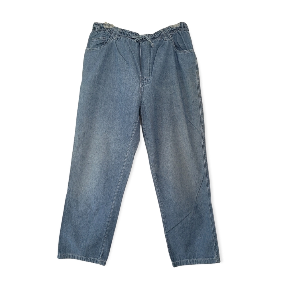Vintage High Rise Lightweight Medium Wash Denim Straight Leg Cropped Jeans
